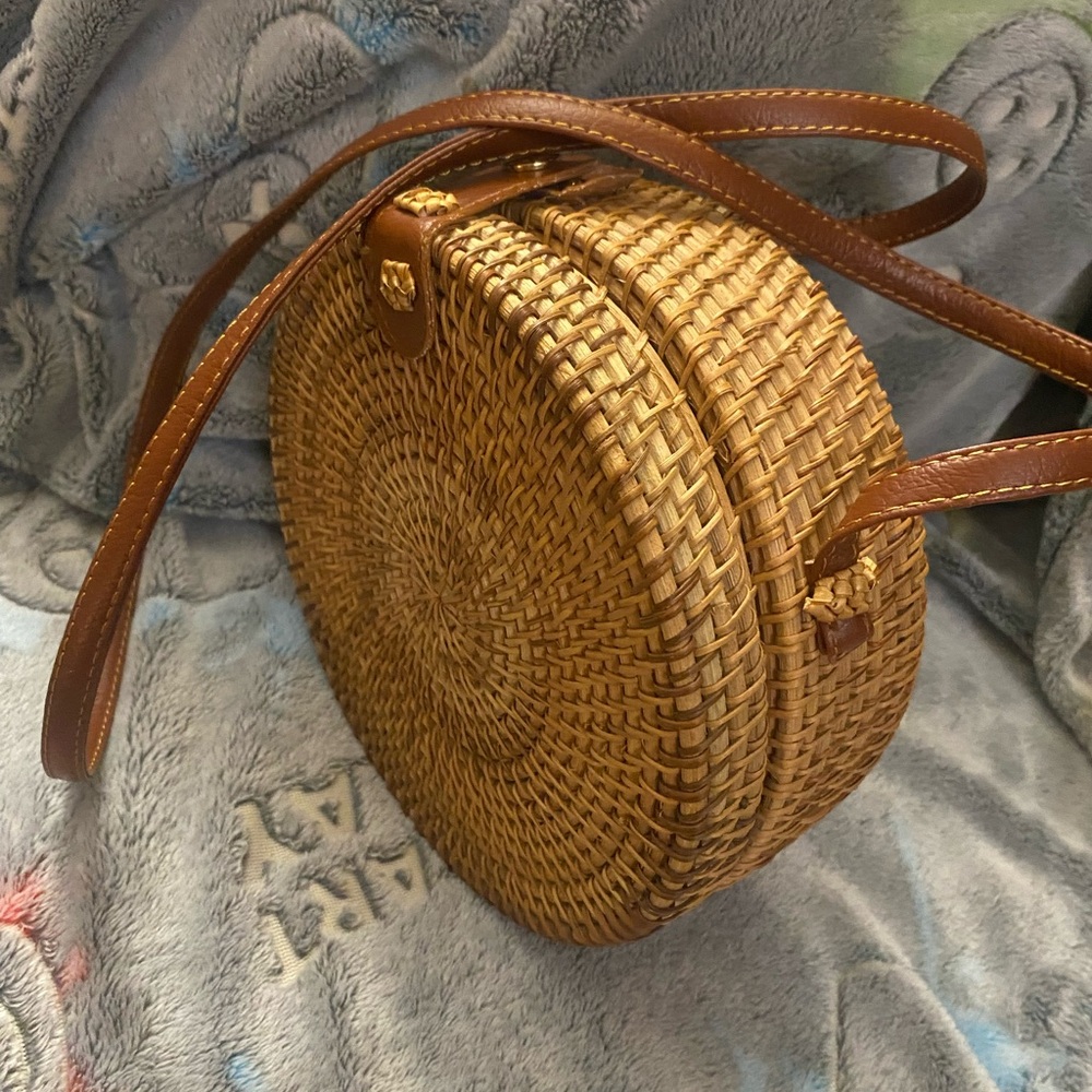 Brown Woven small  Round Crossbody Bag
